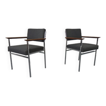 Vintage Square Tubular Rosewood and Steel Armchairs, Germany, 1960s, Set of 2