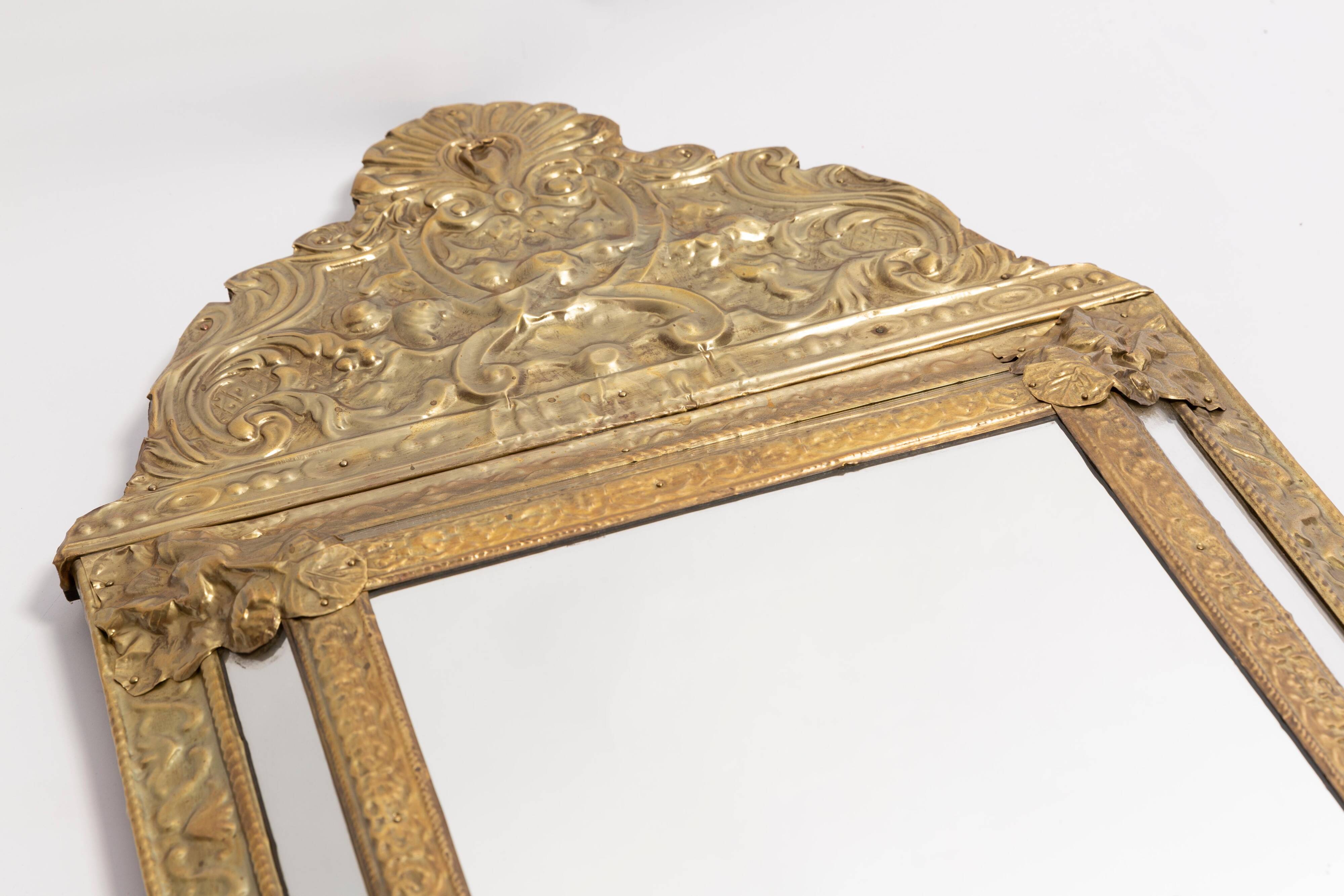 Medium vintage mirror with a decorative gold and blue metal frame, Italy, 1960s.