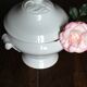 Antique soup tureen, white earthenware, with stopper decoration.