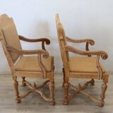 Jute and poplar wood armchairs, 1930s, set of 2