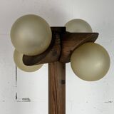 Midcentury brutalist oak floor lamp with 4 spheres, 1970s  by Temde Leuchten