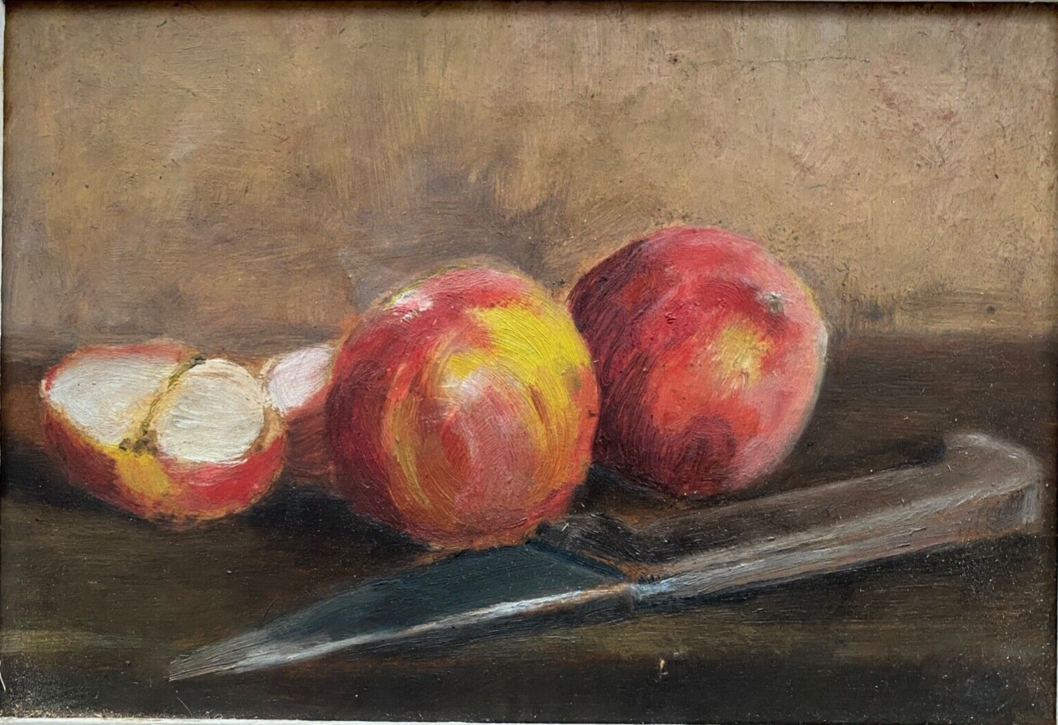 Oil on Isorel signed Still Life with Fruits XXth Natural wood frame