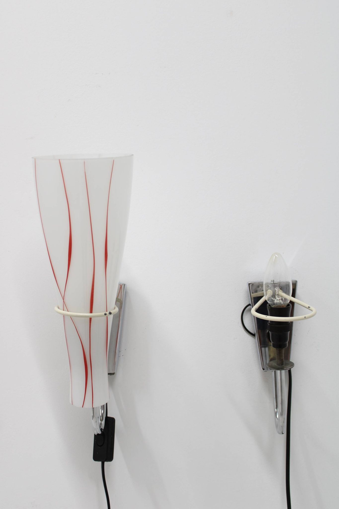 1970s Pair of Glass Wall Lamps , Czechoslovakia