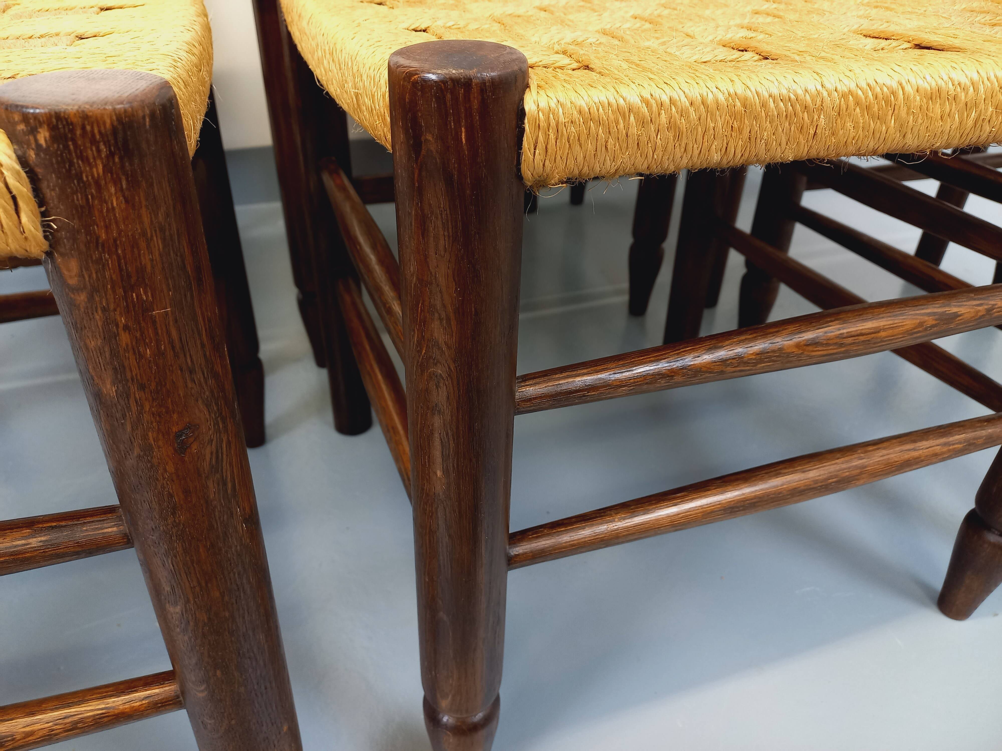 Set of 6 vintage Arts & Crafts chairs in Antonio Calligaris style in rope oak wood from the 50s
