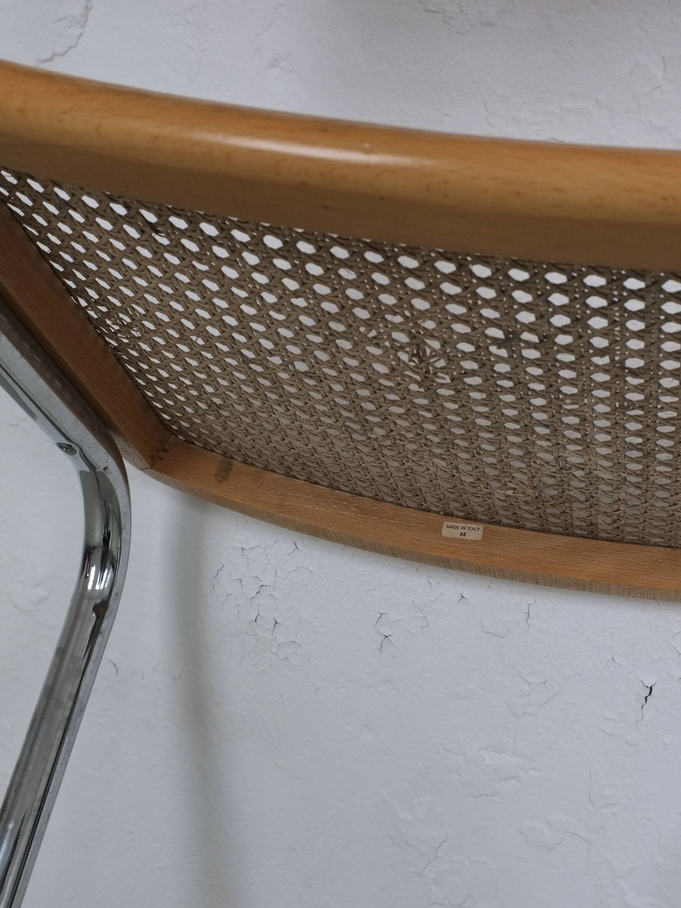 Tabouret de bar à assise tubulaire en rotin, style Marcel Breuer | Italie | Années 1970