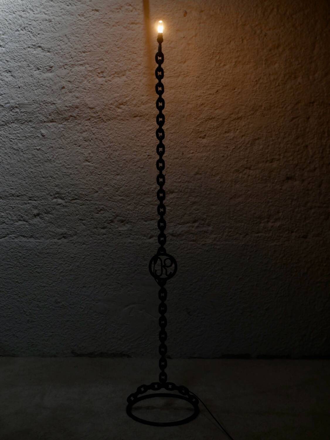 Large brutalist chain floor lamp