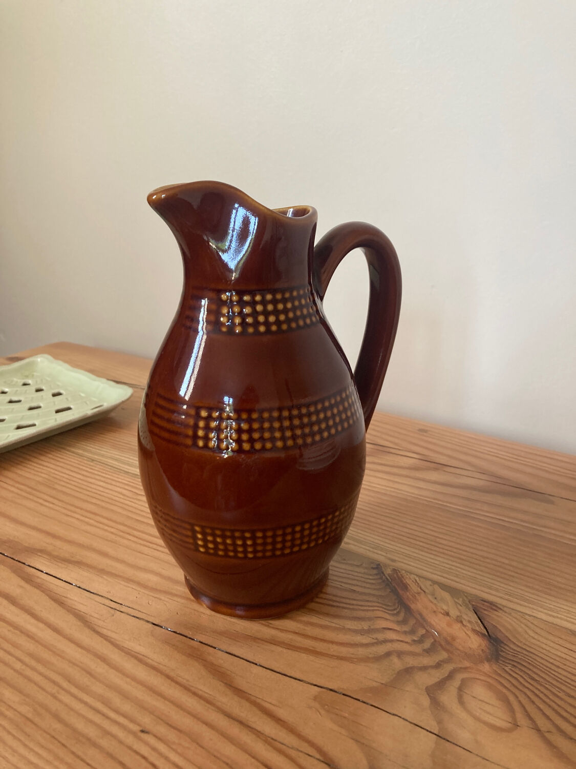 Vintage brown stoneware pitcher from Berry