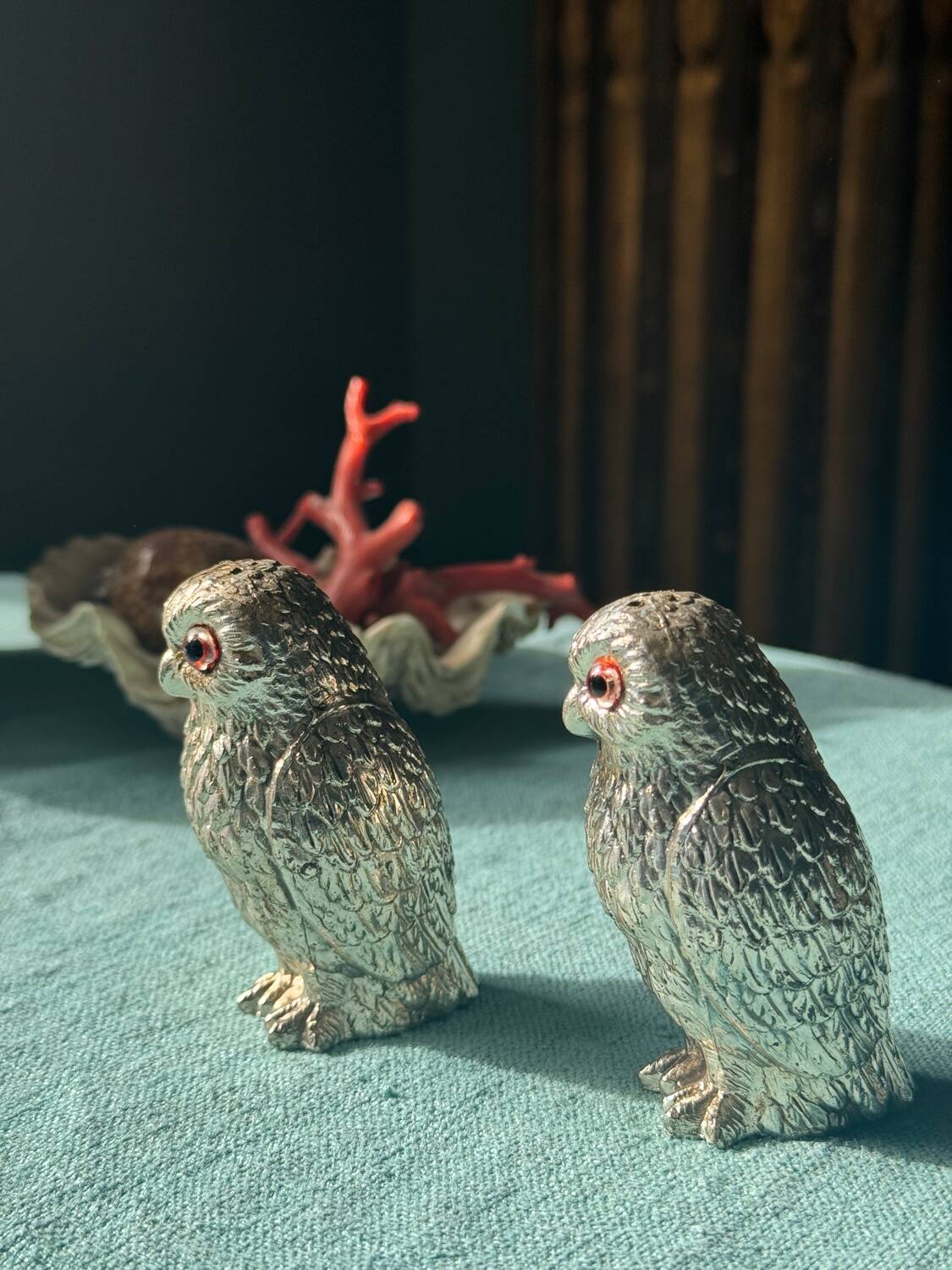 Vintage silver-plated owl-shaped salt and pepper shakers