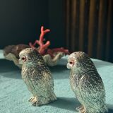 Vintage silver-plated owl-shaped salt and pepper shakers
