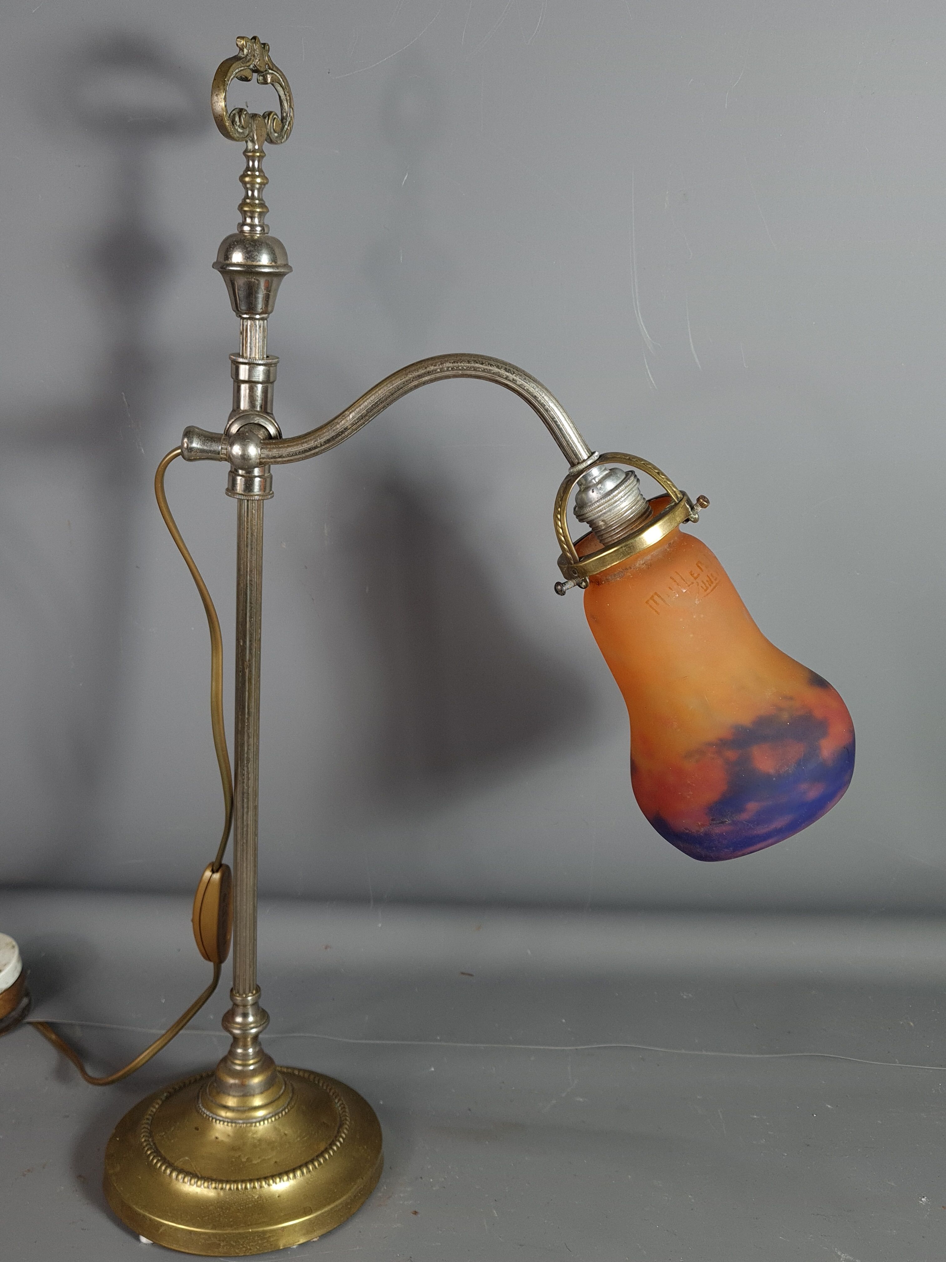 Table lamp tulip glass Muller Frères, adjustable gooseneck 56 cm SB