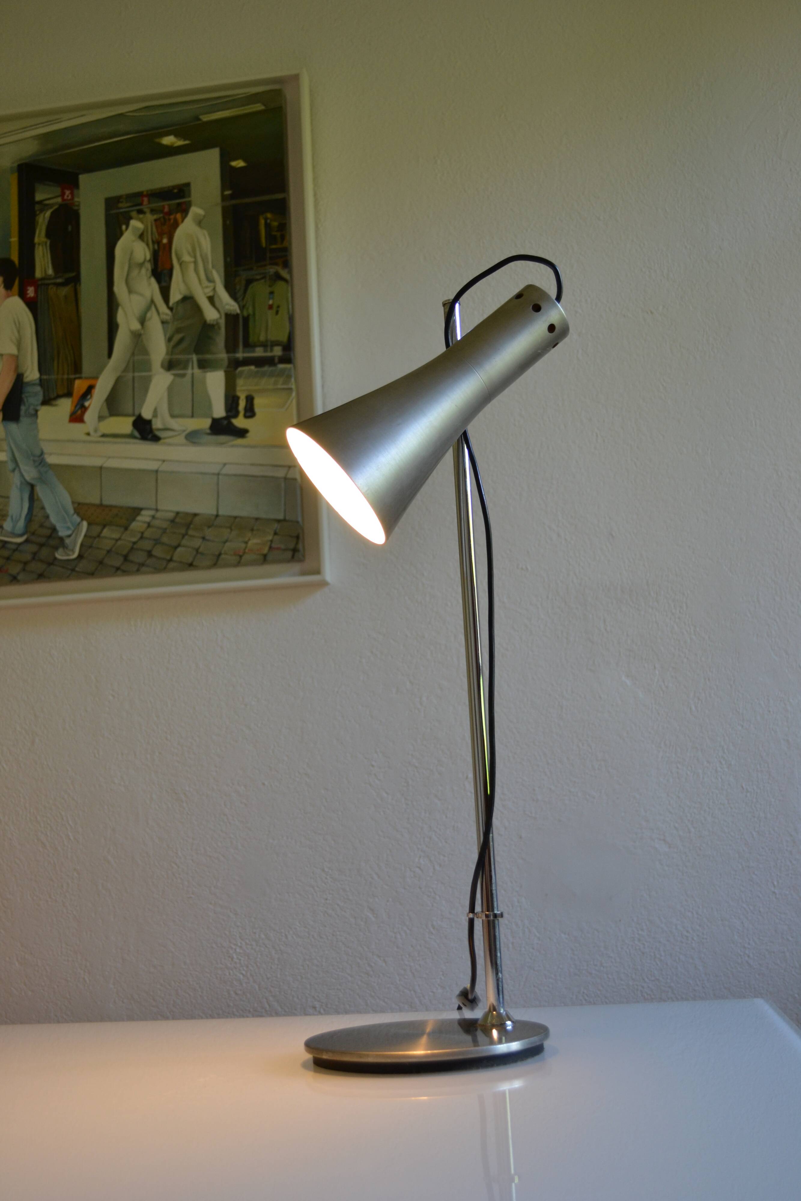 Brushed aluminium and chrome metal desk lamp 70's 1970