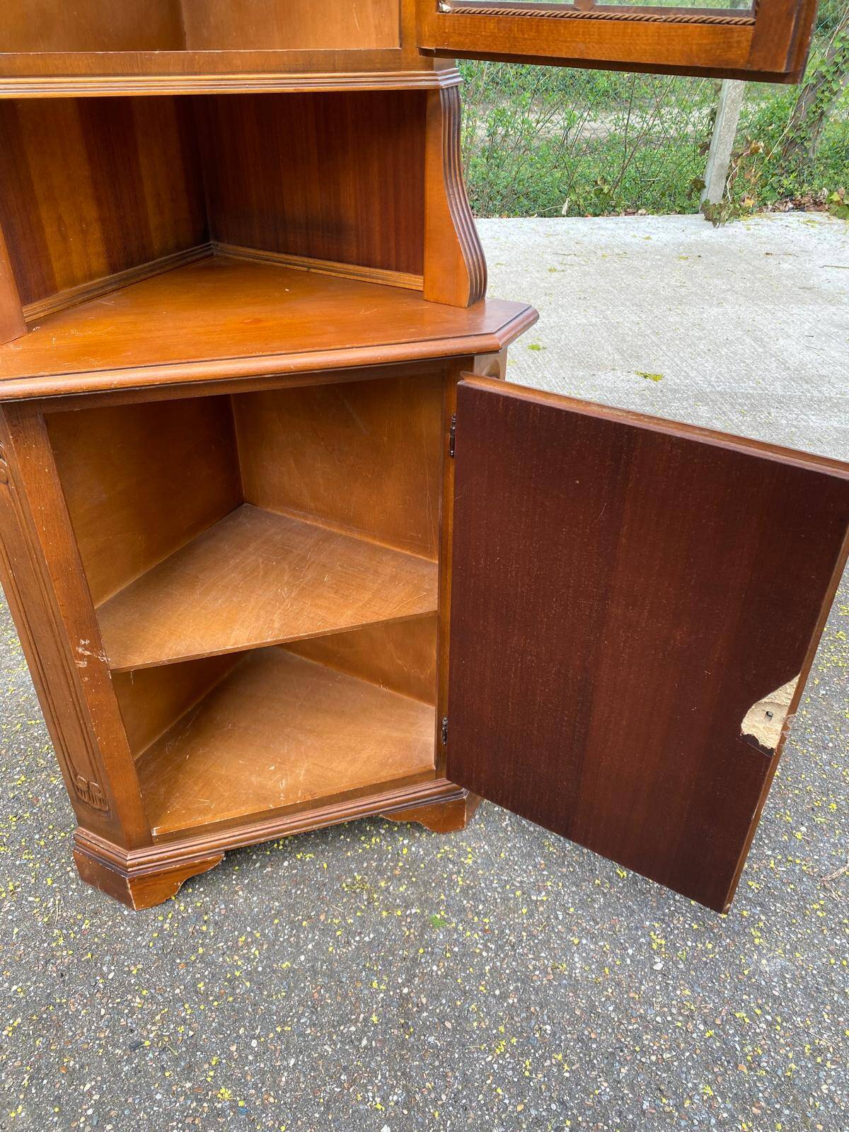 Vitrine d'angle 2 corps encoignure anglaise victorienne en bois