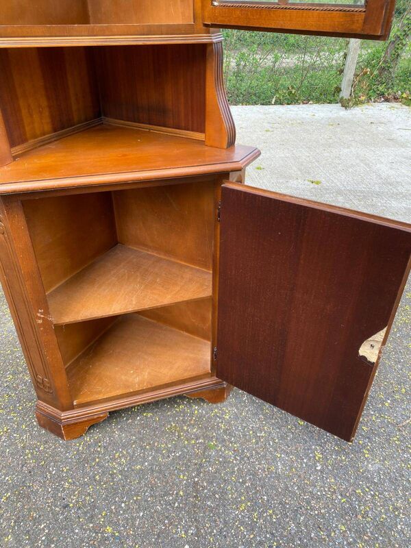 Vitrine d'angle 2 corps encoignure anglaise victorienne en bois