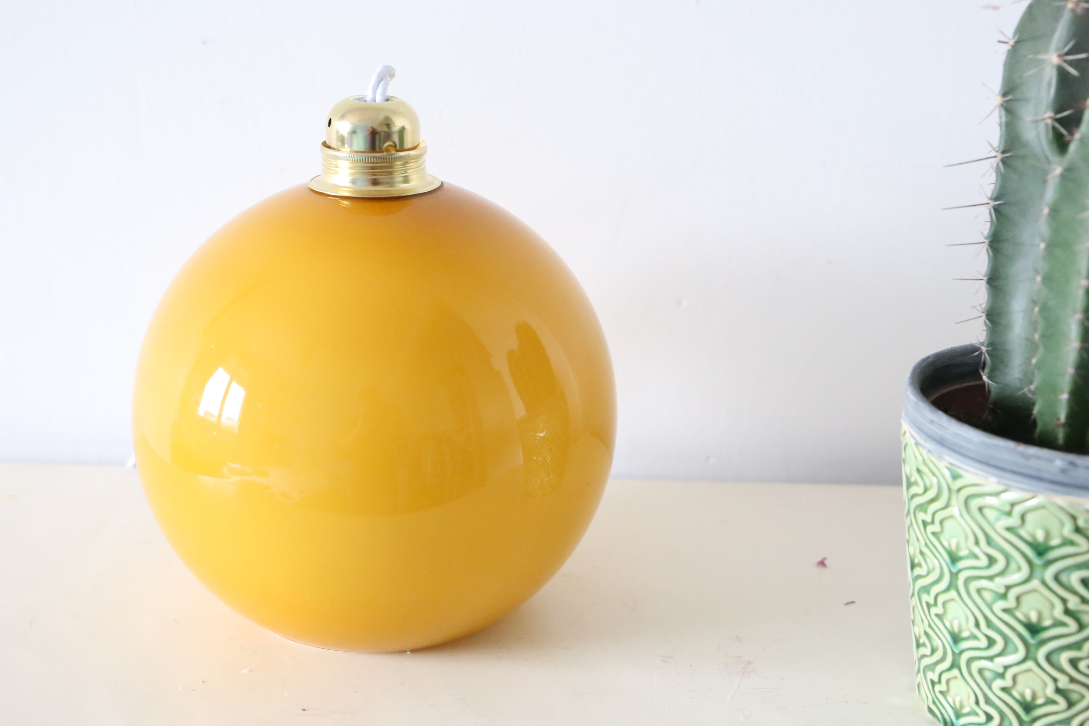 Orange round opaline hanging lamp vintage