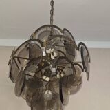 Vistosi chandelier with 28 faceted amber glass discs, Italy 1960s