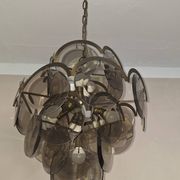 Vistosi chandelier with 28 faceted amber glass discs, Italy 1960s