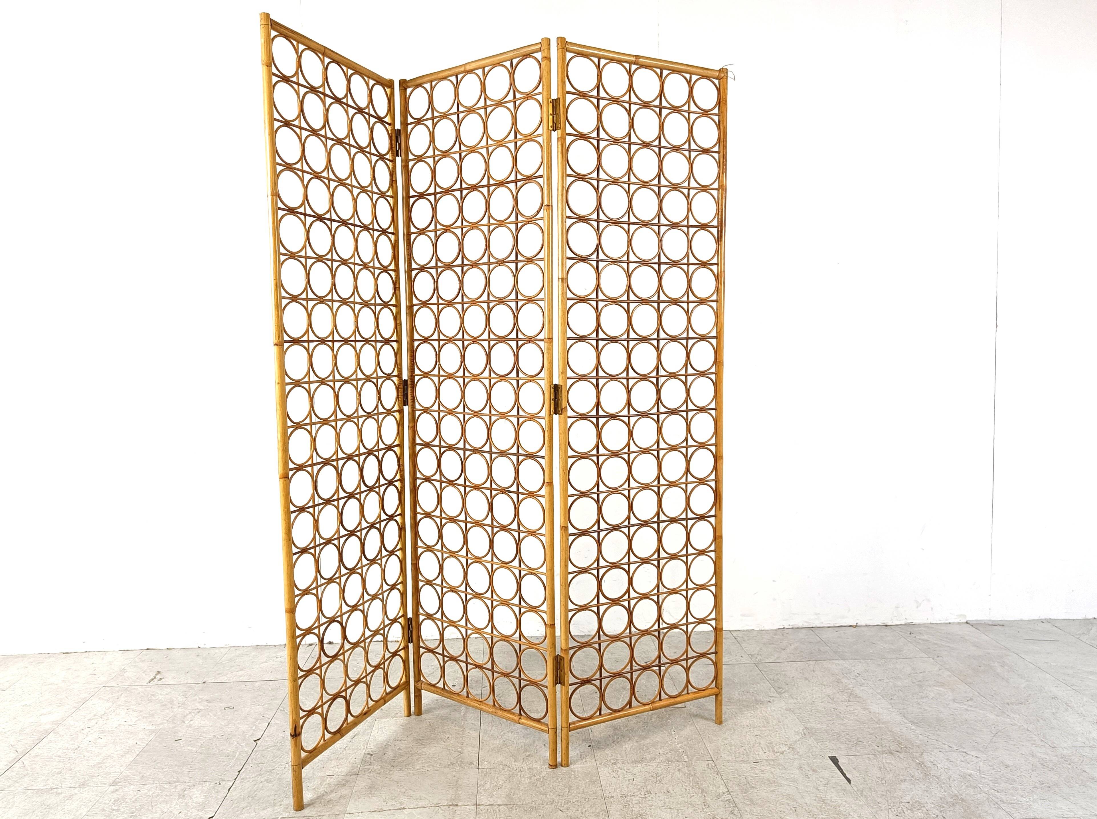 Bamboo room divider or folding screen, 1970s