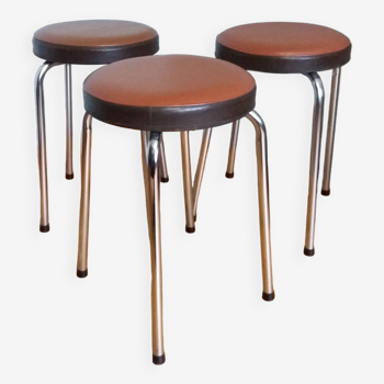 3 round stools in skai and chrome metal