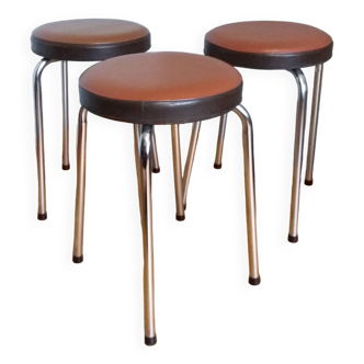 3 round stools in skai and chrome metal