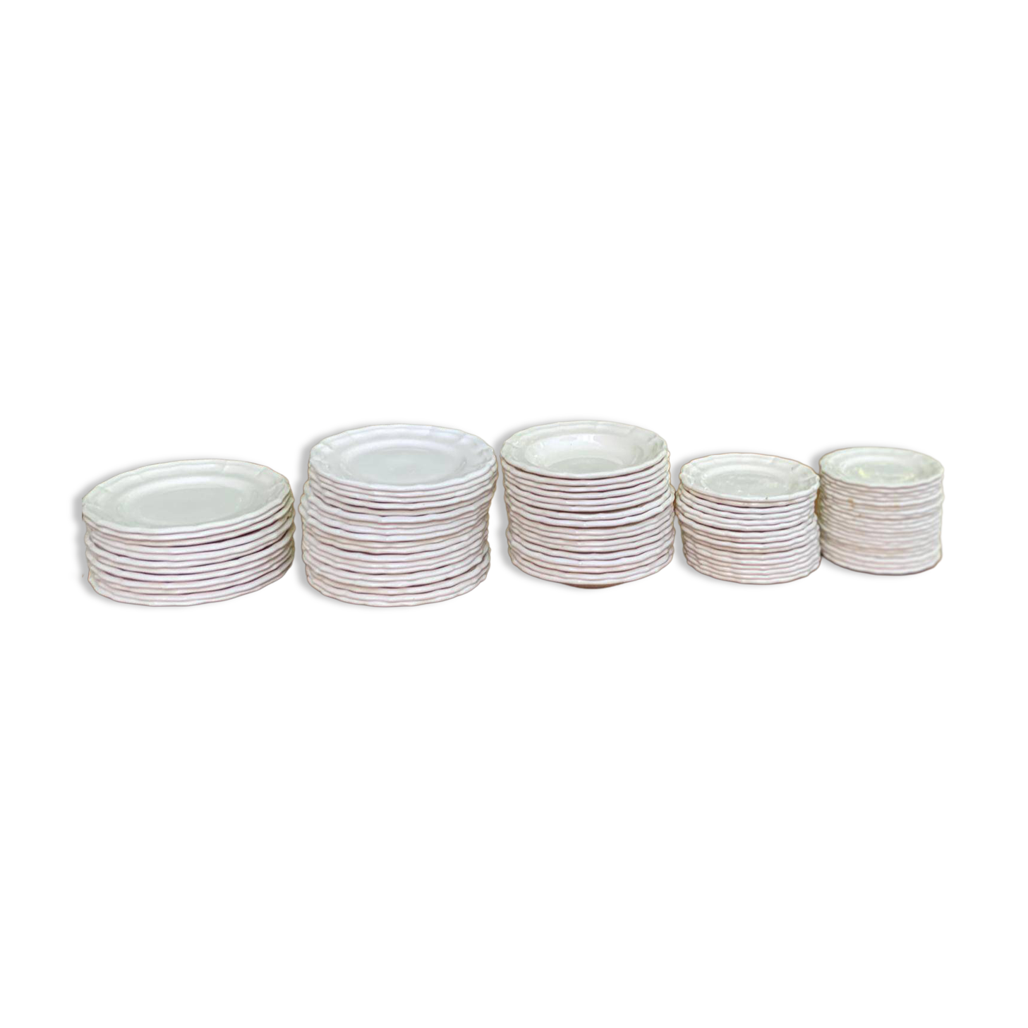 Service of 84 vintage white porcelain plates.