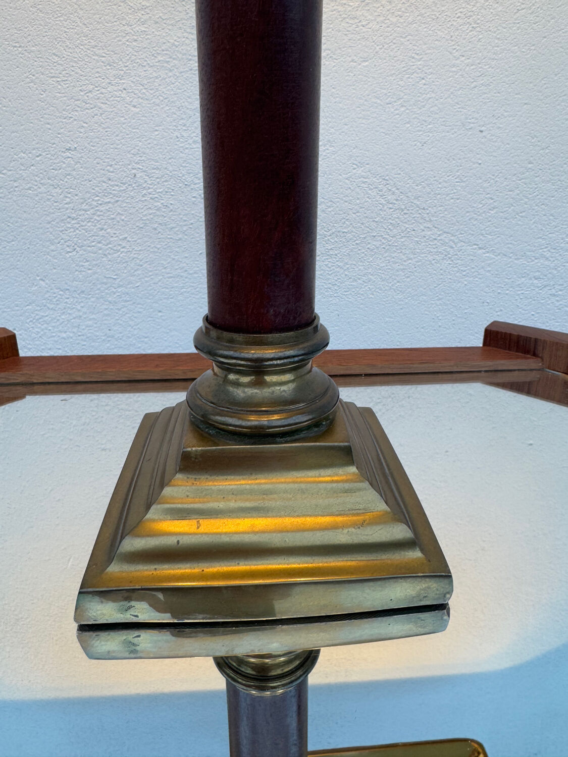 Large teak and bronze lamp from the 1970s