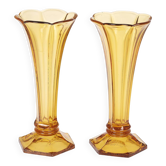 Art Deco Val Saint Lambert Belgian amber glass tulip vases, set of 2.
