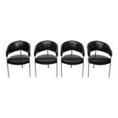 Ensemble de 4 chaises de salle à manger en cuir noir par Castelijn, années 1990.