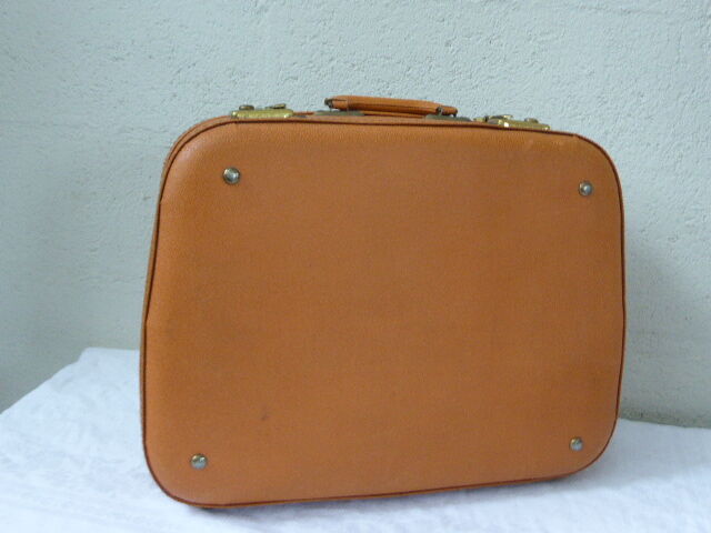 Valise vintage 1950-60 simili cuir caramel