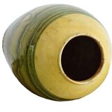 Vase ancien français en terre cuite à glaçure verte et jaune