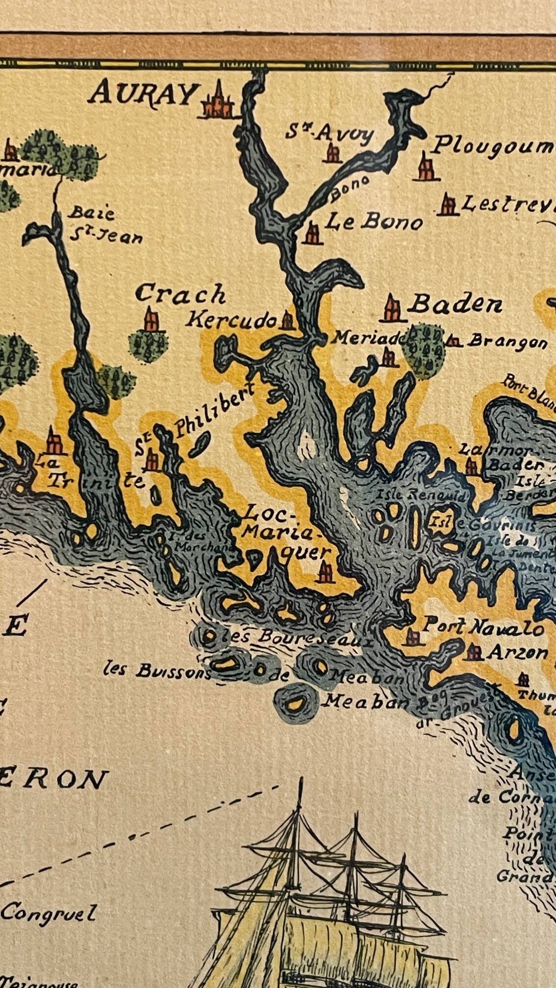 Vintage Atlantic Ocean Marine Map Gold Leaf Frame