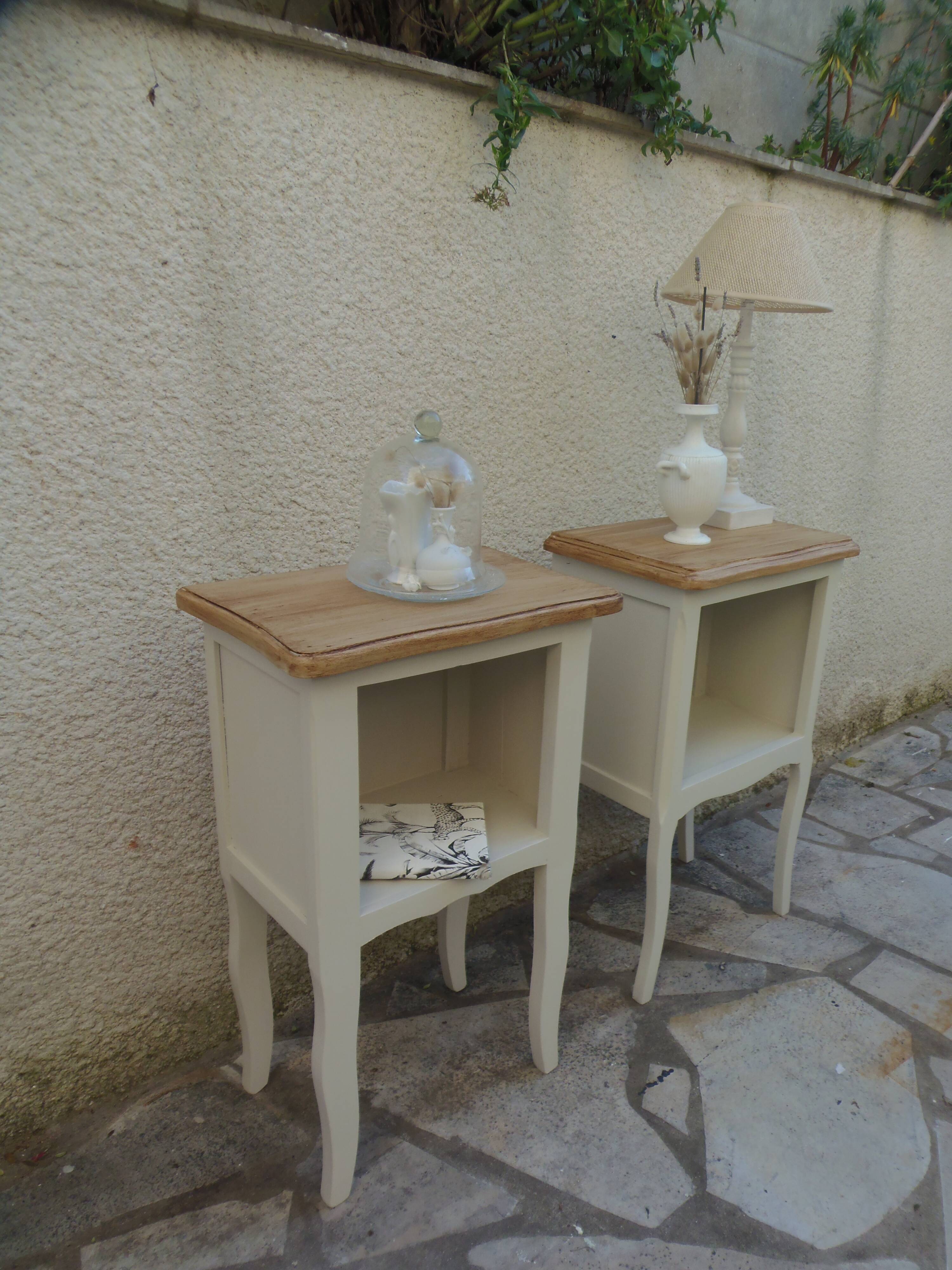 Pair of bedside tables, Elle and Lui, re-enchanted end tables in beige.