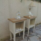 Pair of bedside tables, Elle and Lui, re-enchanted end tables in beige.