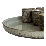 Handcrafted stoneware set of 6 liqueur glasses and matching plate