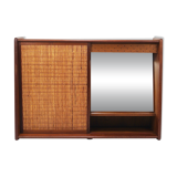 Arne Wahl Iversen Wall Mirror & Shelf Cabinet, Teak & Cane for Brenderup Denmark