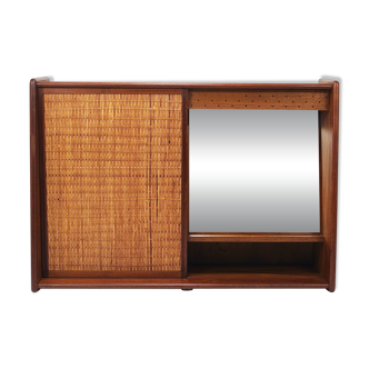 Arne Wahl Iversen Miroir Mural & Cabinet Étagère, Teck & Cane pour Brenderup Danemark