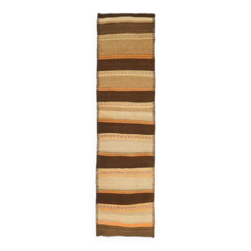 Tapis kilim vintage turc Oushak fait à la main en laine et coton beige 79x303