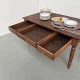 Walnut and pine drapery farmhouse table