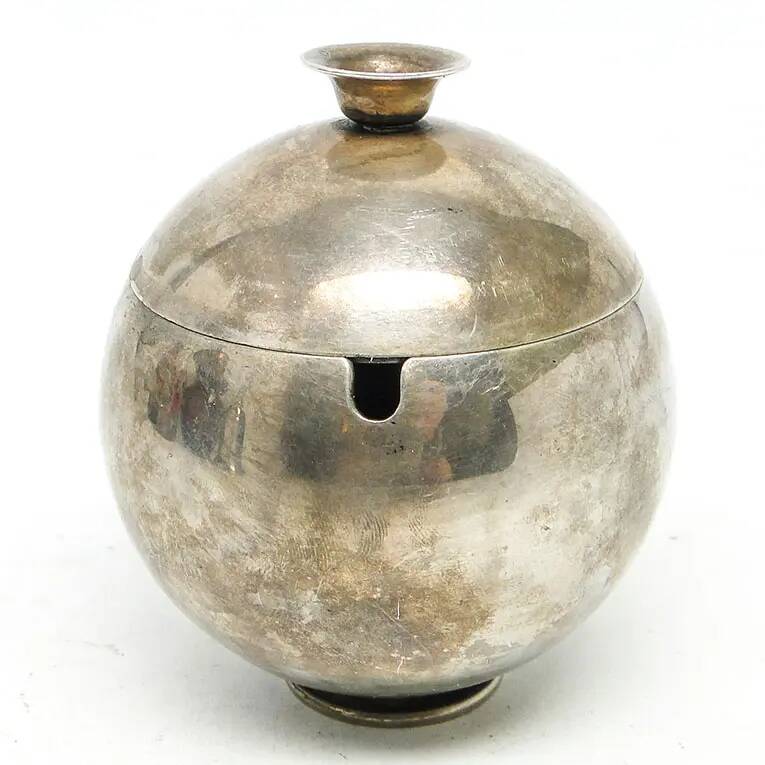 Mid-century modern sugar bowl, silver-plated brass, HEFRA, Poland, 1960s