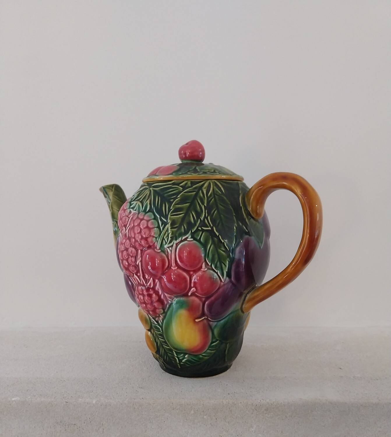 Majolica water pitcher in slipware signed Salin les Bains