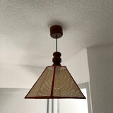 Suspension vintage en bois et cannage