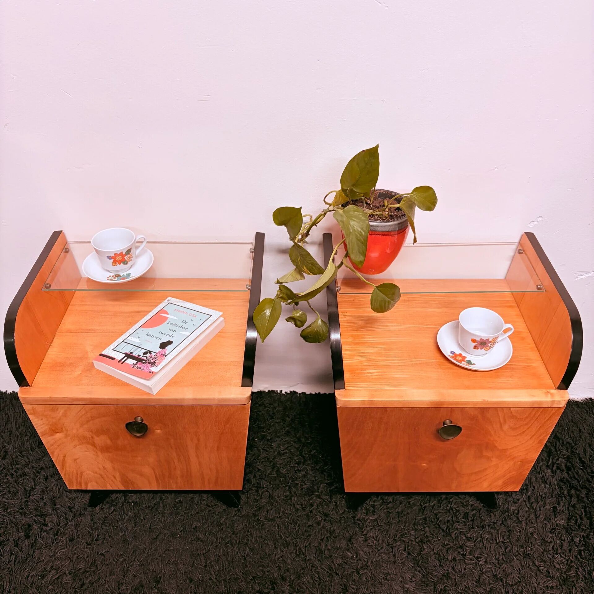Set of 1950s/60s bedside tables, birch veneer