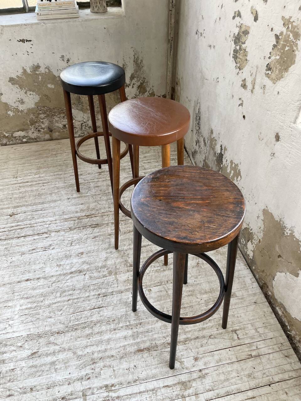 Set of three high bistro stools