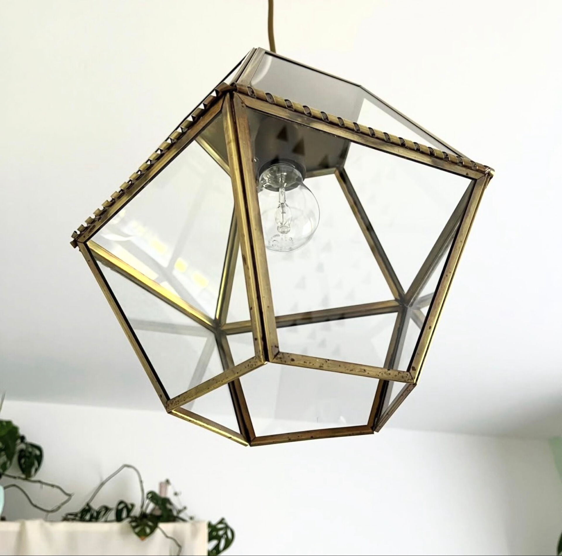 Vintage glass and brass pendant light