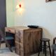 Old turned wooden bistro stool – dark brown patina