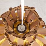 Vintage hanging lamp with rattan shade, palm leaf and fabric, 1970s