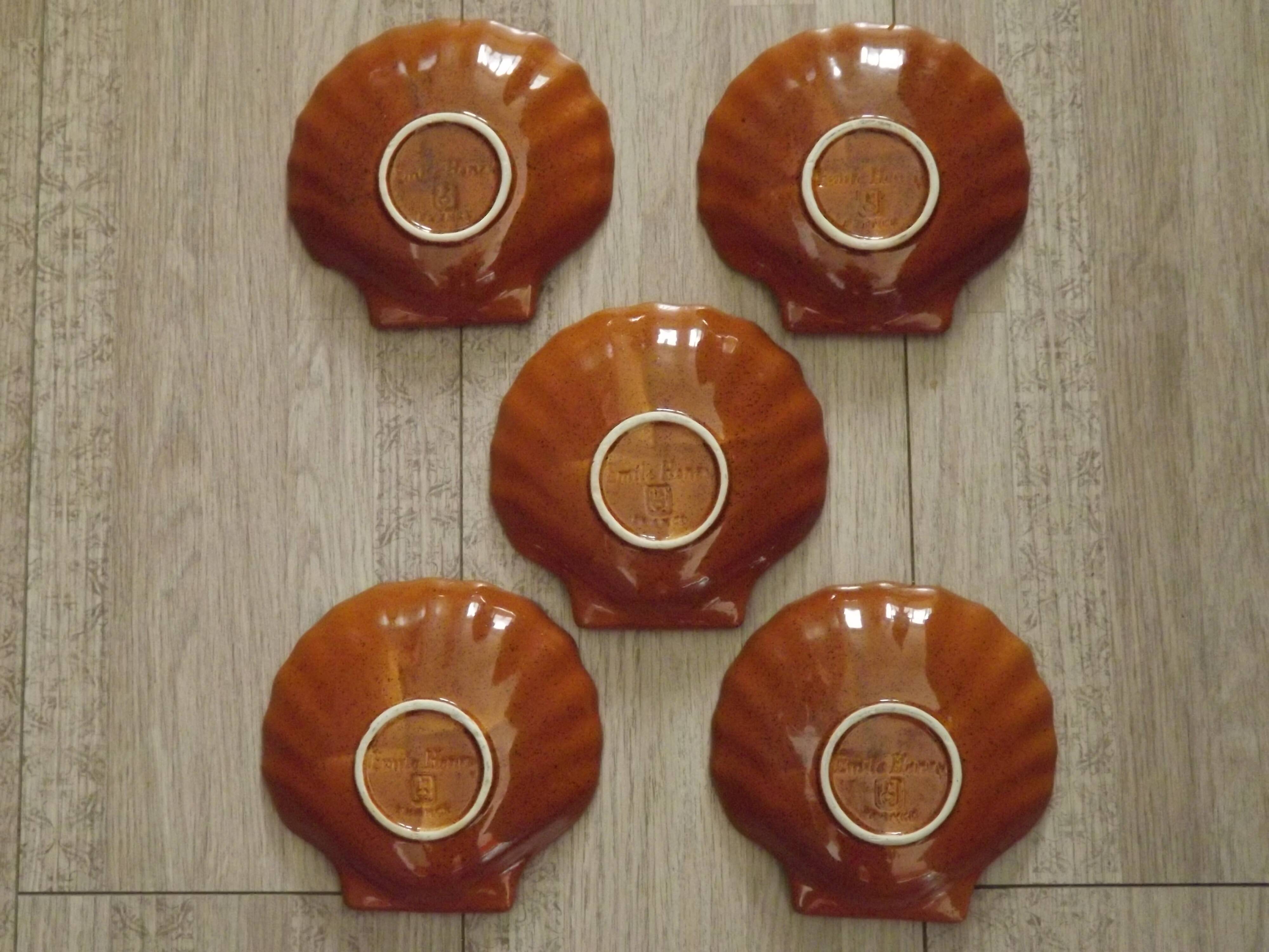 Set of 5 French Vintage Emile Henry Brown Coquille St Jacques Dishes 5193