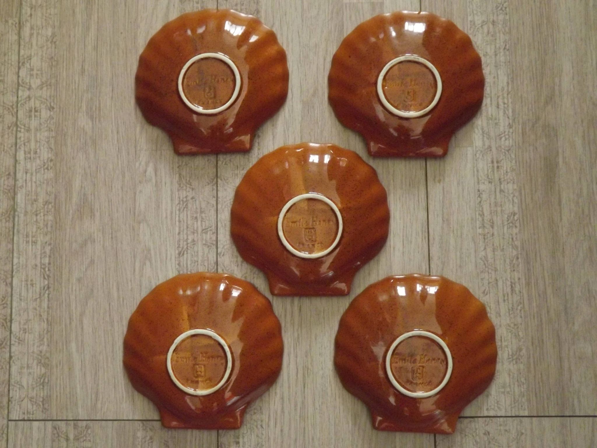 Set of 5 French Vintage Emile Henry Brown Coquille St Jacques Dishes 5193
