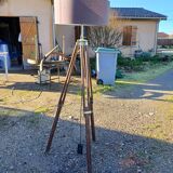 Wood and chrome tripod lamp