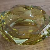 Vintage yellow faceted glass ashtray