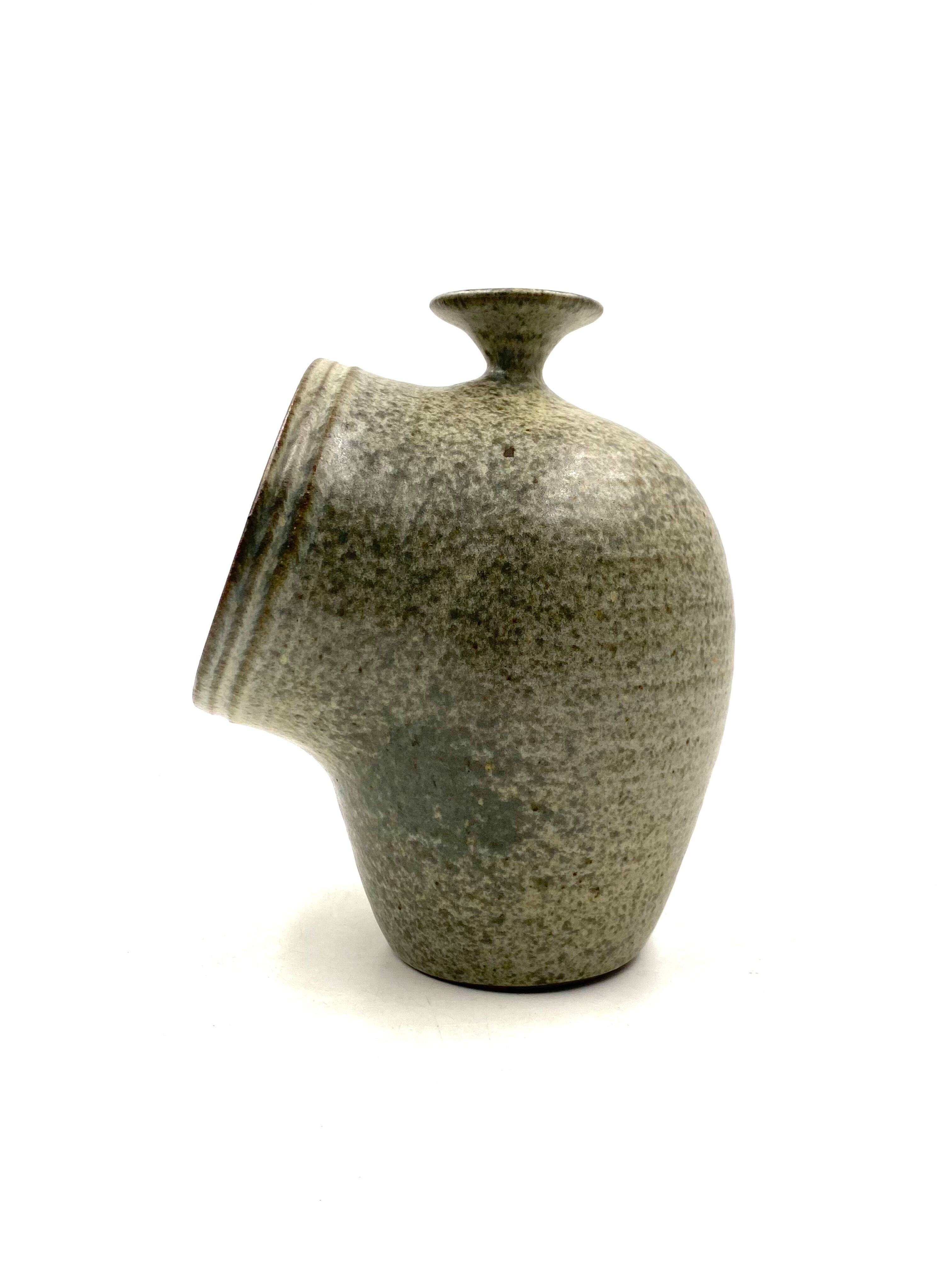 Organic green ceramic vase, France 1960s